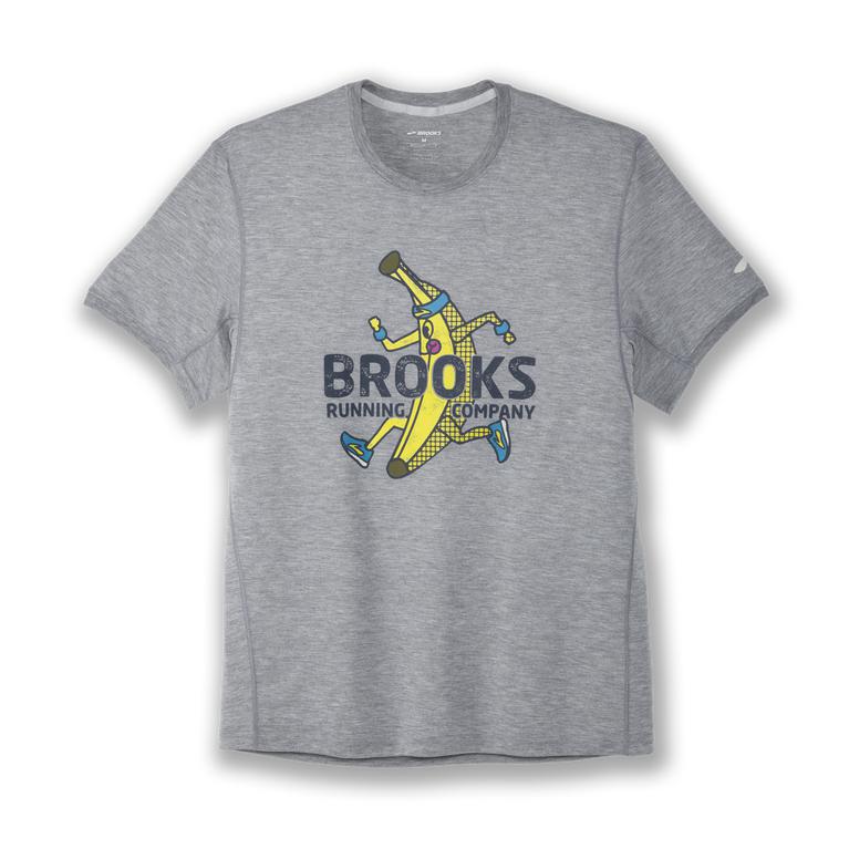 Brooks Distance Graphic Mens Short Sleeve Running Shirt - Heather Ash/Banana/Grey - Indonesia (KTIQ-